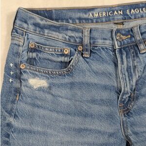 American‎ Eagle 90s Straight Distressed Blue Jeans Star Embroidery Womens Size 4